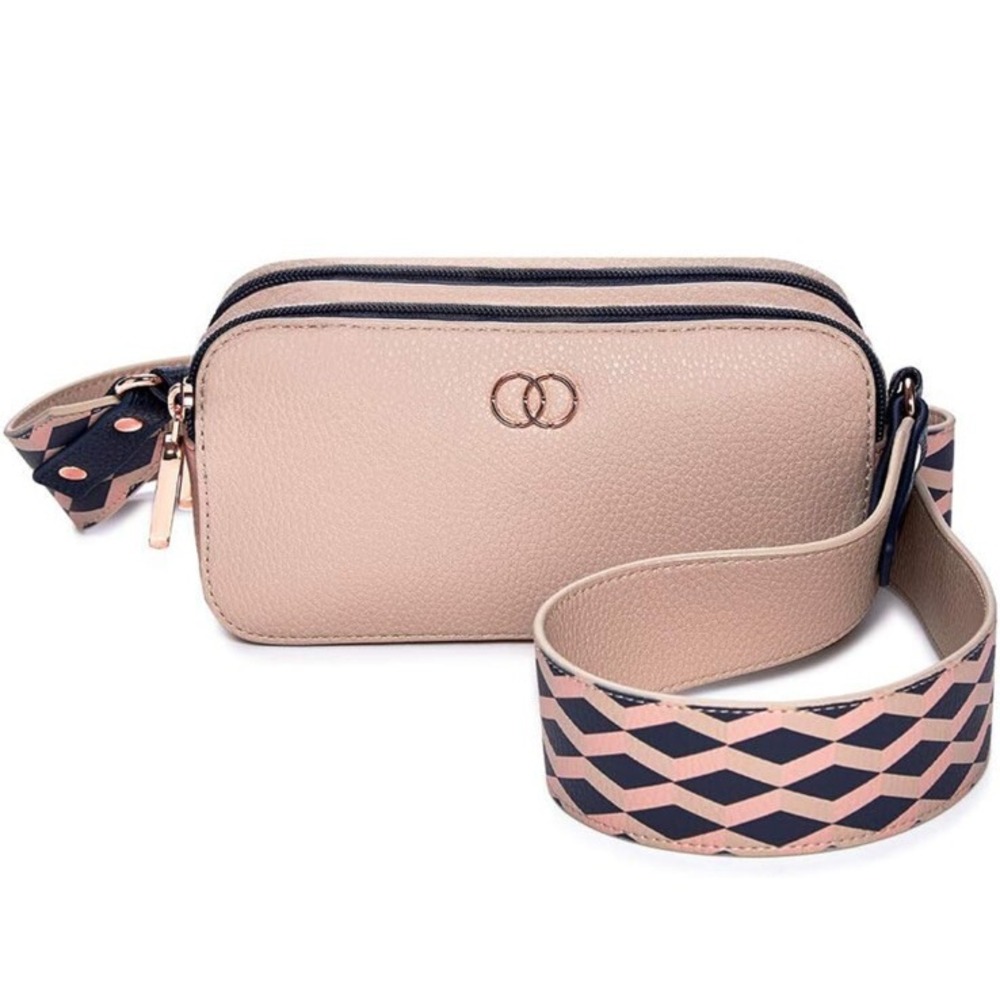 Caboodles Crossbody Cell Phone Purse Bag Blush Pink Tan Navy Vegan Leather